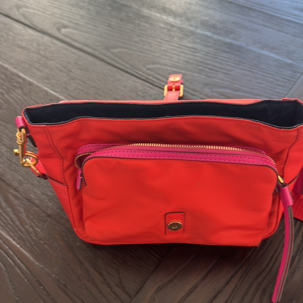 Orange and pink nylon shoulder bag or cross body - Picture 5 of 6